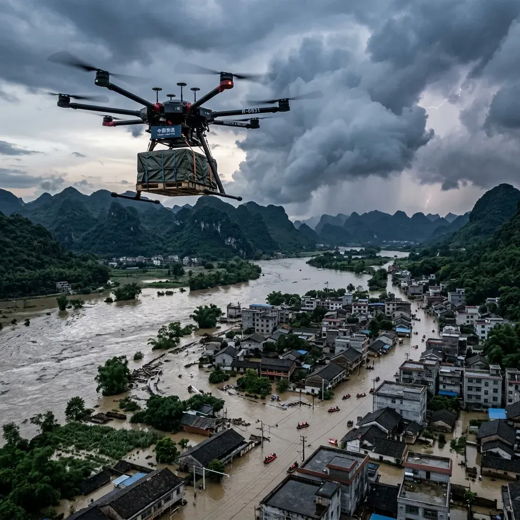 Heavy-lift cargo drone rescues stranded driver in China