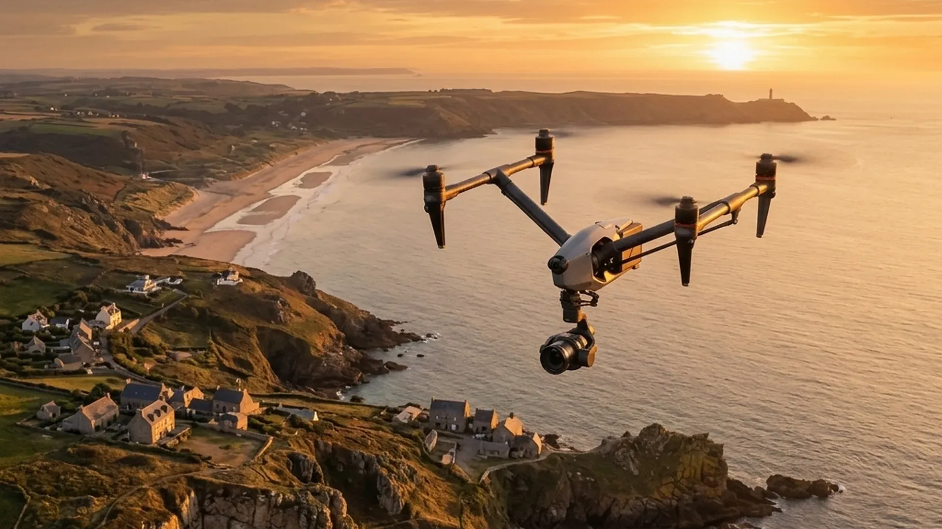 Dual native ISO drone aerial cinematography during golden hour