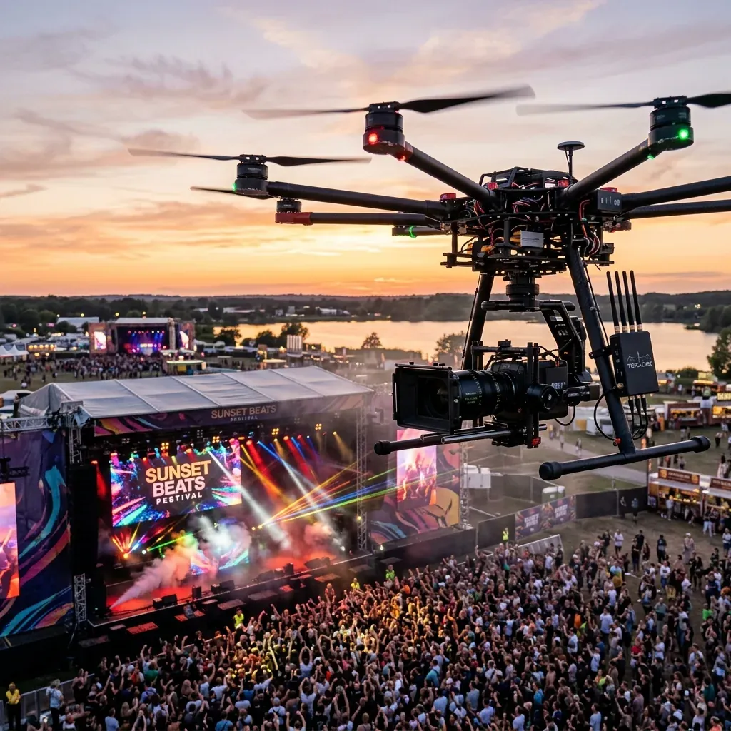 Live broadcast drone over a festival